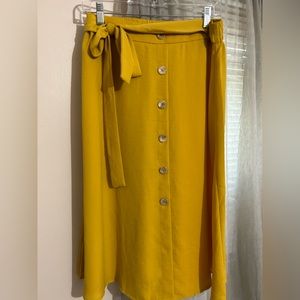 yellow button midi skirt